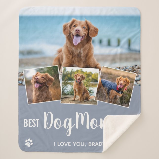 Couverture Sherpa Meilleur Chien Maman Grey 4 Photo Collage (Devant)