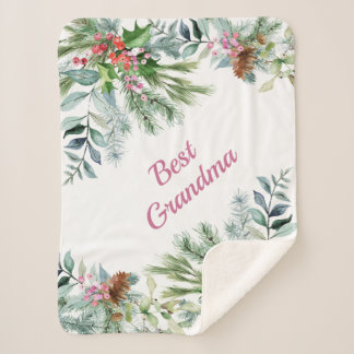 Couverture Sherpa Meilleure grand-mère À feuillage persistant Holly 