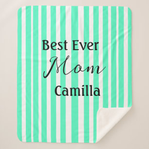 Couverture Sherpa Meilleure maman de tous les temps motif rayé vert 
