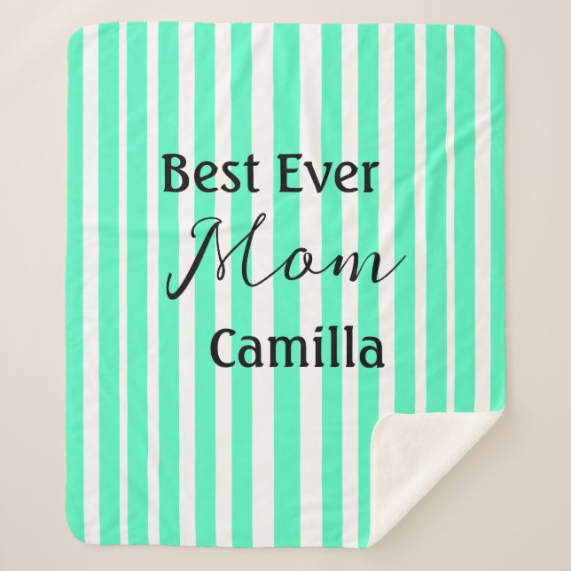 Couverture Sherpa Meilleure maman de tous les temps motif rayé vert  (Devant)