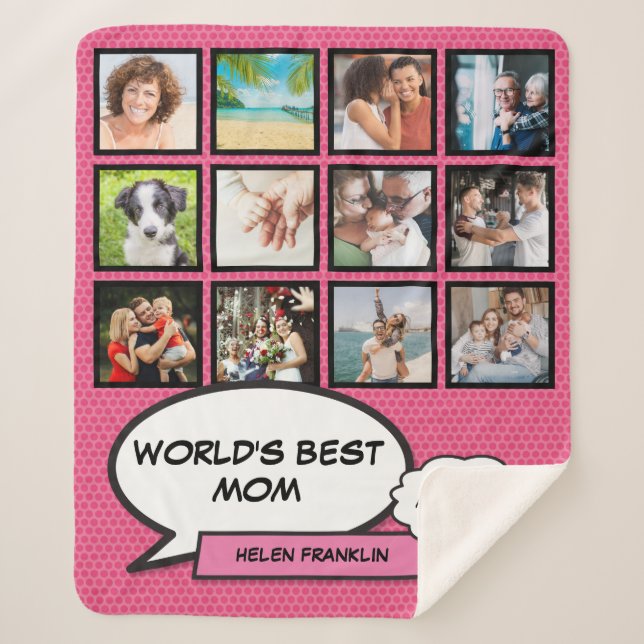 Couverture Sherpa Meilleure Maman du Monde Collage Photo Rose (Devant)