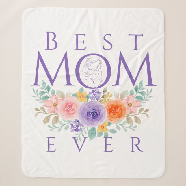 Couverture Sherpa Meilleure Maman Fleurs, Citation de la Fête des Mè (Devant)