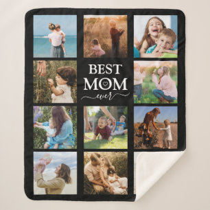 Couverture Sherpa Meilleure maman Jamais Famille Photo Collage noir
