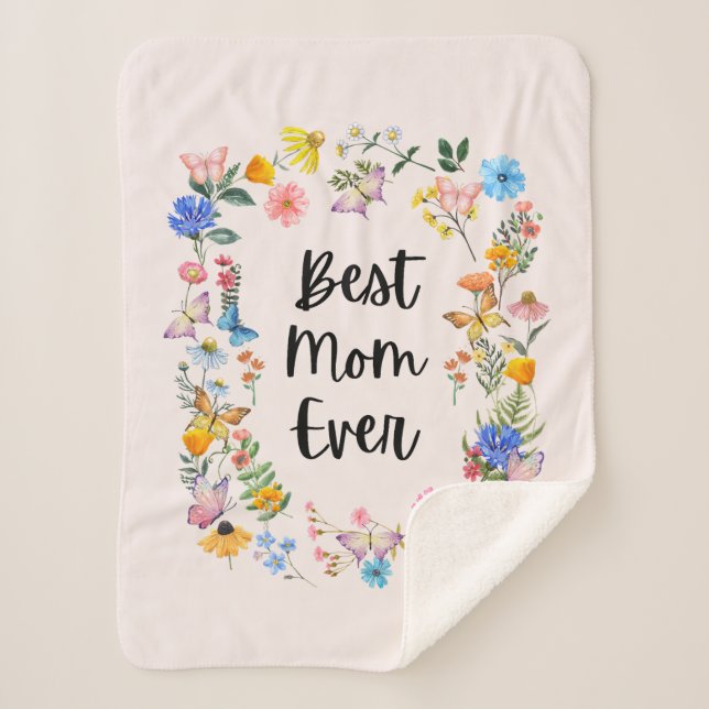 Couverture Sherpa Meilleure Maman Jamais Joli Fleurs sauvages Boho F (Devant)