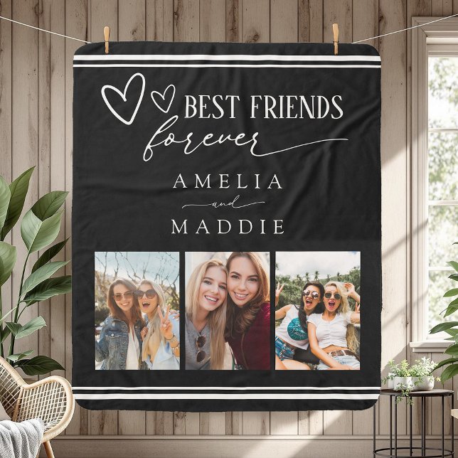 Couverture Sherpa Meilleurs amis Forever Photo Collage noir (Best Friends Forever Photo Collage Black and White Sherpa Blanket)