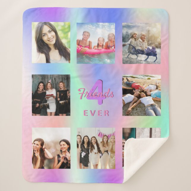 Couverture Sherpa Meilleurs amis photo collage holographique rose vi (Devant)