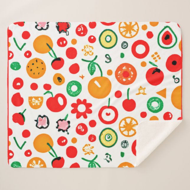 Couverture Sherpa Mélanges de Motifs de fruits. Commandez dès mainte (Devant (Horizontal))