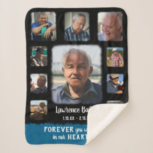 Couverture Sherpa Mémorial Keepsaké Edge Fade Photo Collage Bk Blue