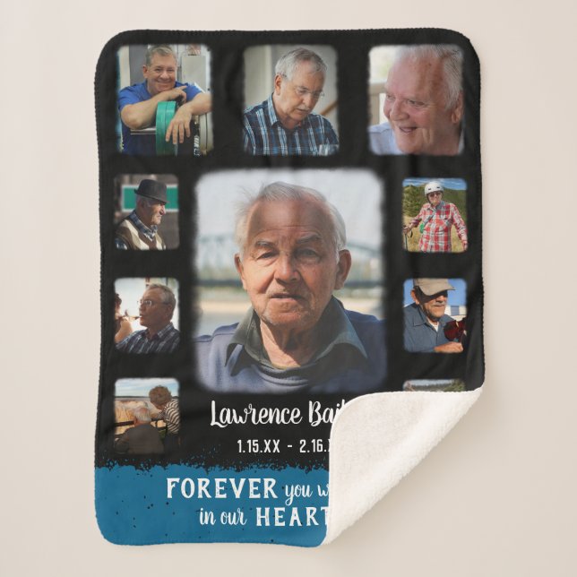 Couverture Sherpa Mémorial Keepsaké Edge Fade Photo Collage Bk Blue (Devant)