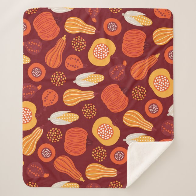 Couverture Sherpa Merci Citrouille Brown Motif sans Seamless. (Devant)