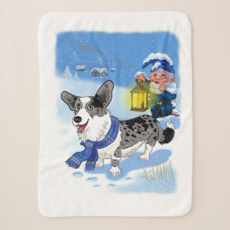 Couverture Sherpa Merle bleu mignon dans la neige