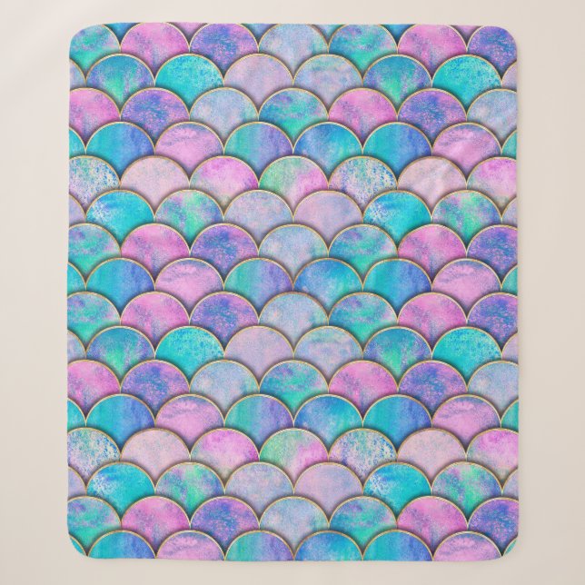 Couverture Sherpa Mermaid fish scale wave japanese seamless pattern. (Devant)