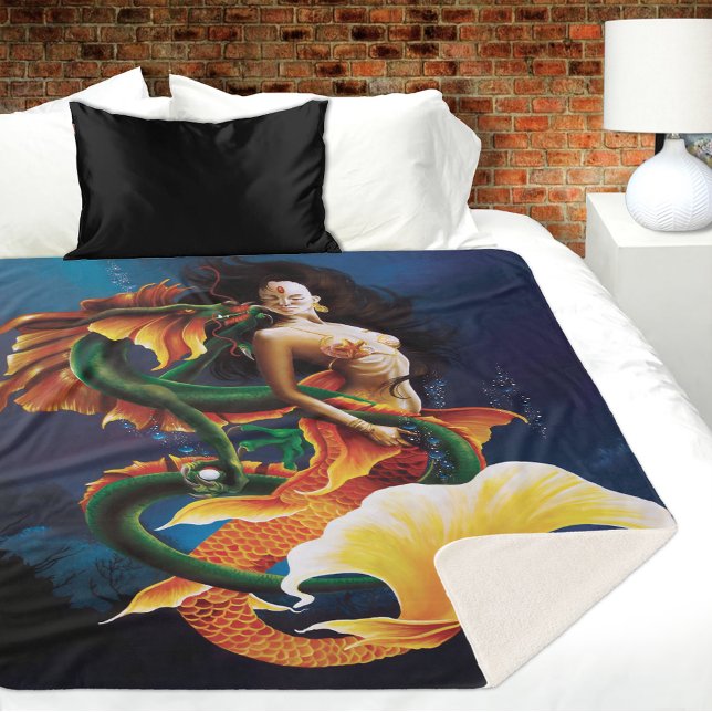 Couverture Sherpa Mermaid Koi Dragon Imaginaire (Créateur téléchargé)