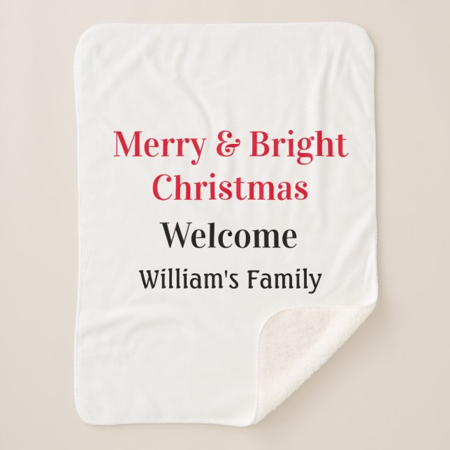 Couverture Sherpa Merry Bright Christmas ajouter nom de famille bien (Devant)