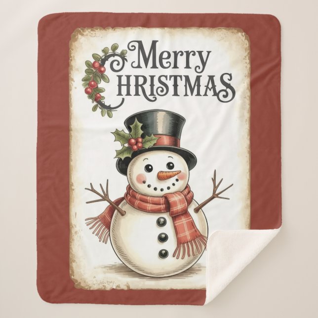 Couverture Sherpa Merry Christmas Snowman Sherpa Blanket  (Devant)