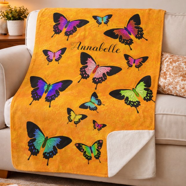 Couverture Sherpa Merveilleux Papillons Vivid avec nom Personnaliser (Créateur téléchargé)
