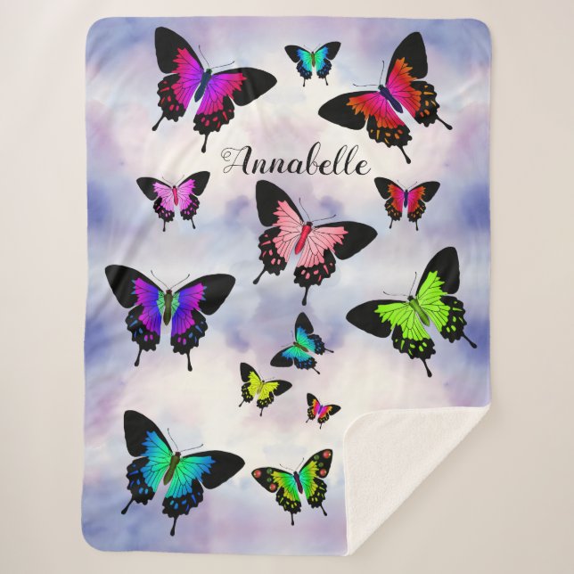 Couverture Sherpa Merveilleux Papillons Vivid avec nom Personnaliser (Devant)