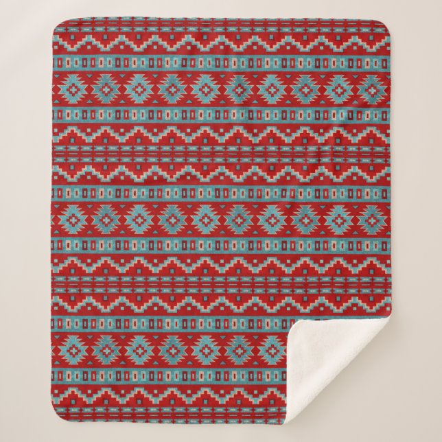Couverture Sherpa Mesas Sud-Ouest Turquoise & Rouge Moyen (Devant)