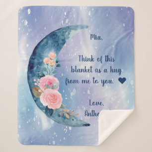 Couverture Sherpa Message personnalisé Blue Crescent Moon