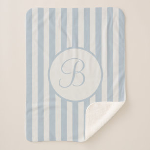 Couverture Sherpa Mi bleu rayé hors Monogramme blanc