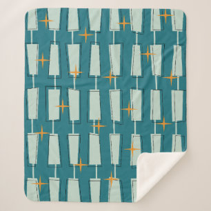 Couverture Sherpa Mid Century Blocs atomiques modernes Turquoise, Aq