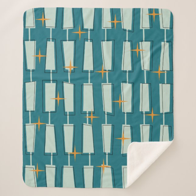 Couverture Sherpa Mid Century Blocs atomiques modernes Turquoise, Aq (Devant)
