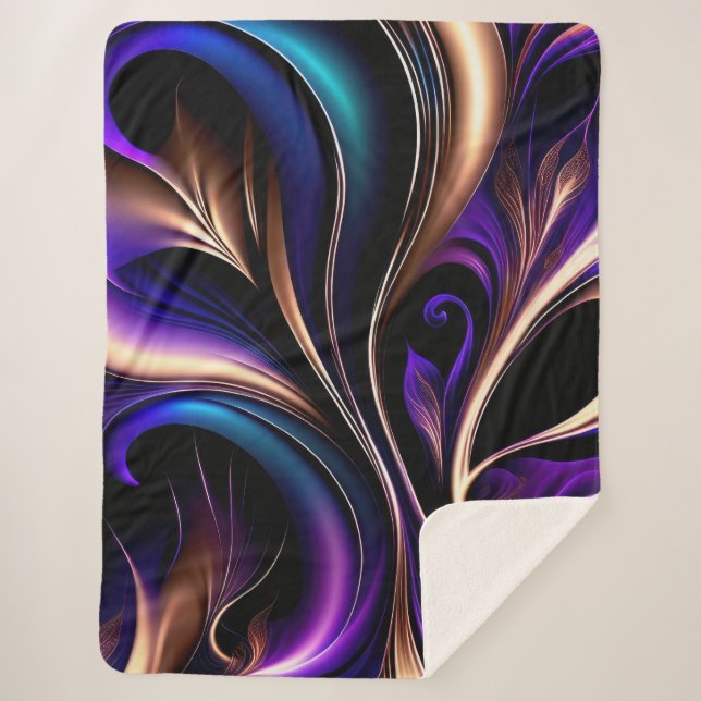 Couverture Sherpa Midnight Bloom - Violet foncé, sarcelle et or Abst (Devant)