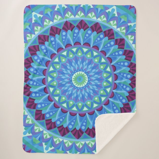 Couverture Sherpa Midnight Dreams Mandala Cozy Blue Boho Relax (Devant)