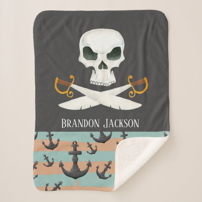 Couverture Sherpa mignon bébé garçon pirate ajouter le nom (Devant)