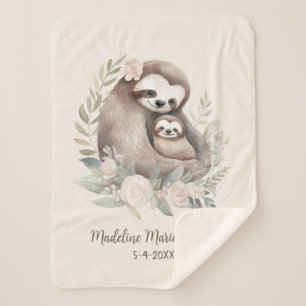 Couverture Sherpa Mignon bébé paresseux mère Nom Date de naissance 
