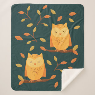 Couverture Sherpa 🦉 mignon de motif d'automne de hibou de sommeil