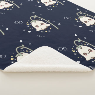 Couverture Sherpa Mignon Kawaii Lys de la Vallée Nuit Navale