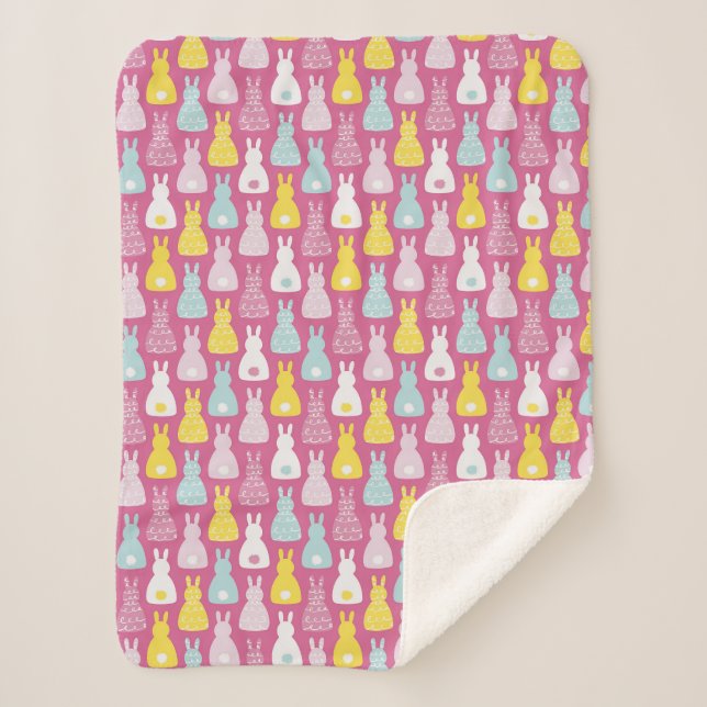 Couverture Sherpa Mignon lapin de Pâques rose motif (Devant)