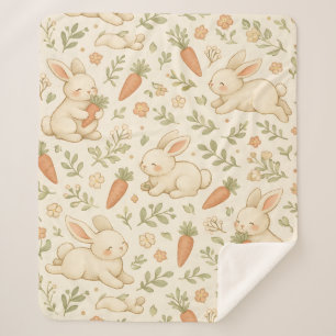 Couverture Sherpa Mignon motif de lapin et de cottage à carottes (3)
