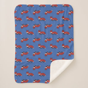 Couverture Sherpa Mignon motif renard rouge bleu bébé enfants