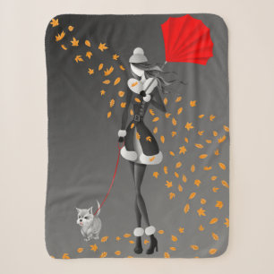 Couverture Sherpa Mignonne automne part d'hiver Chien Marche gris
