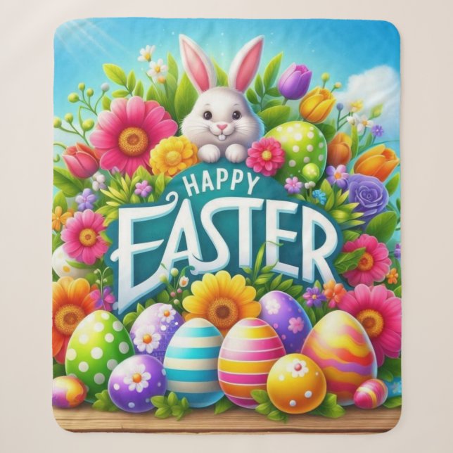 Couverture Sherpa Mignonne lapin de printemps/Pâques avec oeuf (Devant)