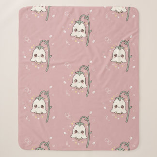 Couverture Sherpa Mignonne Lily de la Vallée Mauve Kawaii