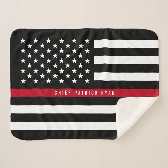 Couverture Sherpa Mince Red Line American Flag Monogramme Petit (Devant (Horizontal))