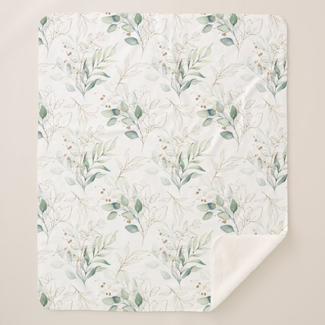 Couverture Sherpa Mint Green Pastel Floral Greenery Motif (Devant)