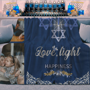 Couverture Sherpa Miracle de Hanukka Bleu Nuit Belle Photo de Famill