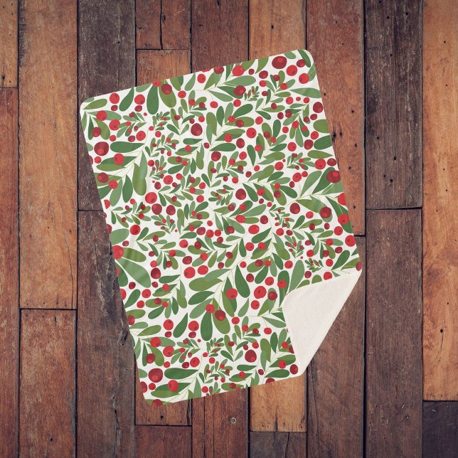 Couverture Sherpa Mistletoe et Berries sur Arrière - plan blanc (Créateur téléchargé)