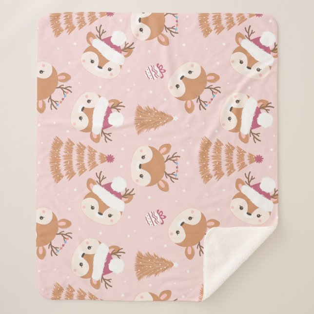 Couverture Sherpa Modèle de chapeau de Père Noël de renne mignon (Devant)
