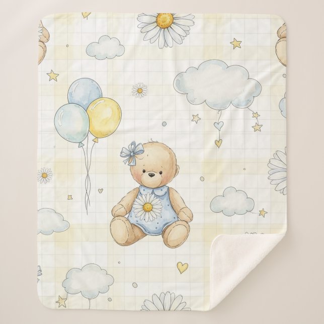 Couverture Sherpa Modèle de jardin de marguerites Ourson (16) (Devant)