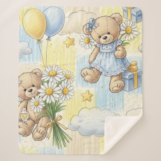 Couverture Sherpa Modèle de jardin de marguerites Ourson (2) (Devant)