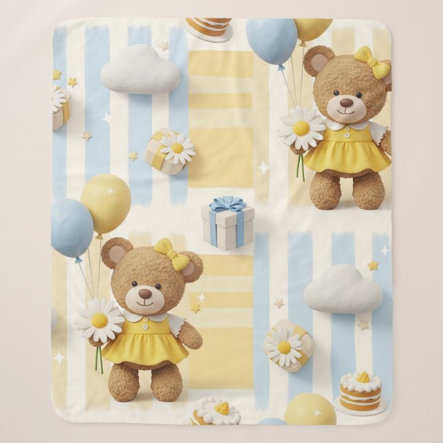Couverture Sherpa Modèle de jardin de marguerites Ourson (8) (Devant)