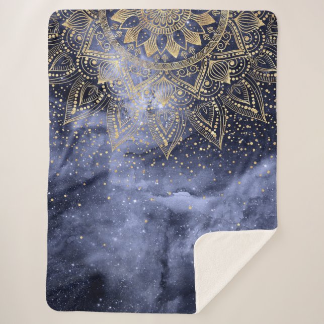 Couverture Sherpa modèle de mandala en or blanc confetti (Devant)