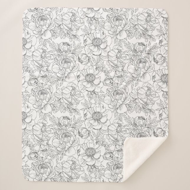Couverture Sherpa Modèle floral de pivoine vintage (Devant)