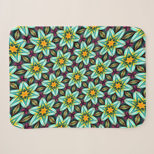 Couverture Sherpa Modèle Floral Étoiles Vertes (Devant (Horizontal))
