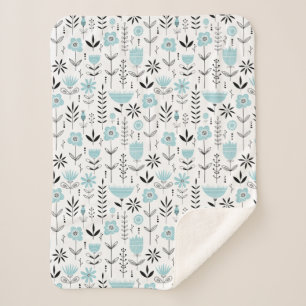 Couverture Sherpa Modèle floral scandinave bleu